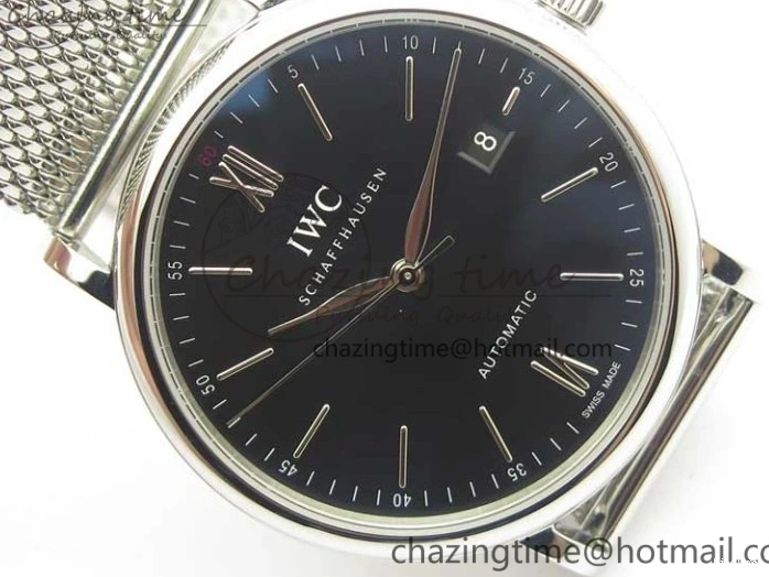 MIROTIME 0225 FastDry Portofino IW356501 SS V3 MK 1:1 Best Edition Black Dial On SS Mesh Bracelet MIYOTA 7195